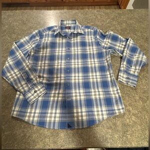 UNTUCKit Men's Blue White Gray Blue Plaid Cotton Long Sleeve Button-Down Shirt L